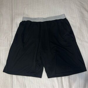 Essentials Black Athletic Shorts with Gray Waistband